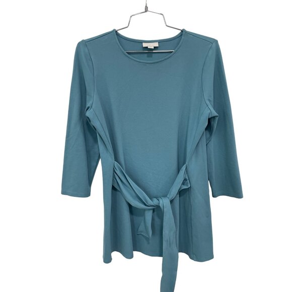 J Jill Ponte Tie Waist 3/4 Sleeve Top Womens Small Teal Blue Viscose Blend Chic - Picture 3 of 10